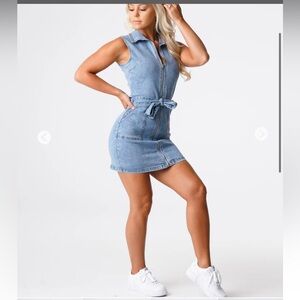 NVGTN Light Blue Denim Zip-Up Dress